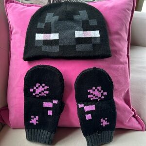 Minecraft Enderman winter hat and fingerless gloves/mittens